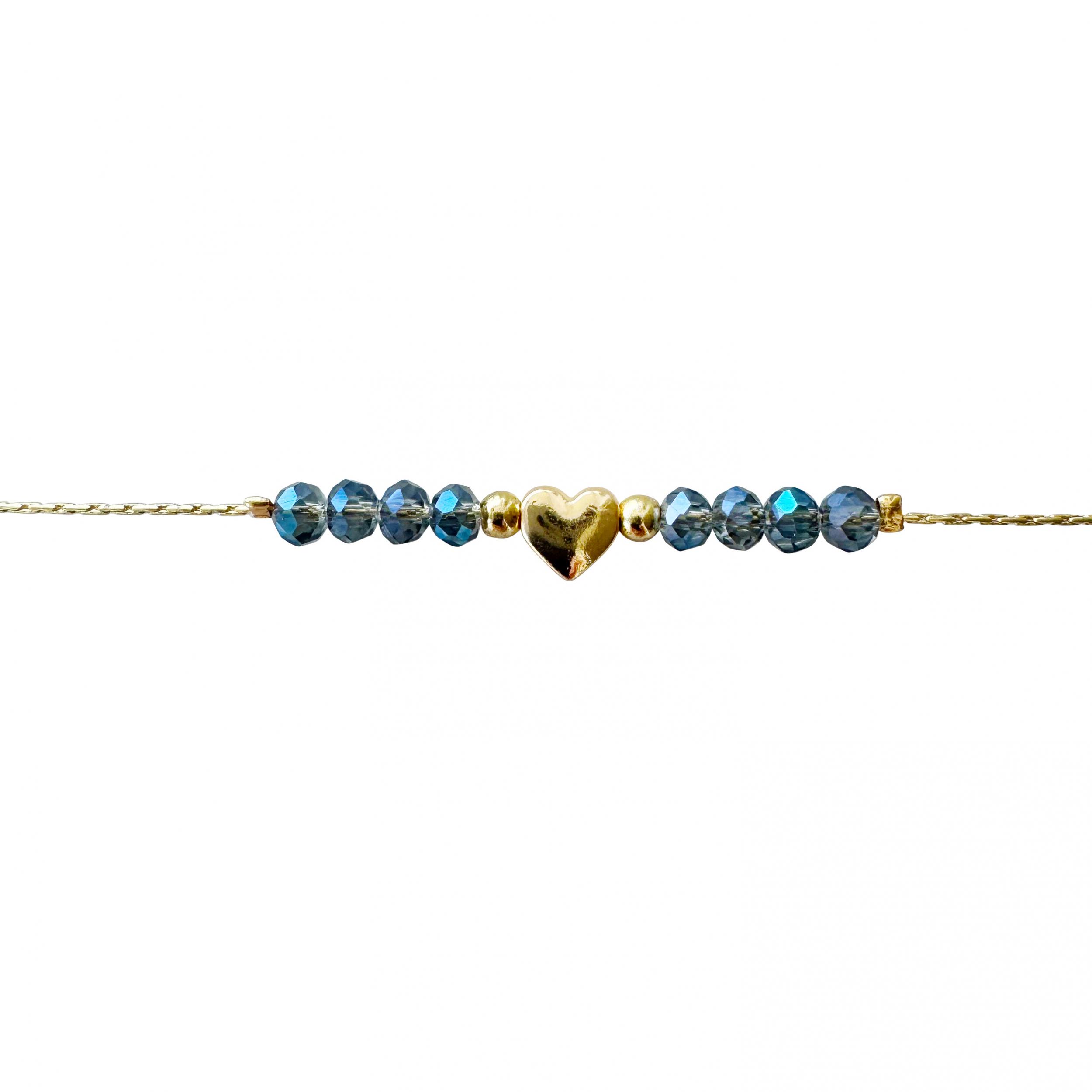 Gold-Plated Bracelet with Beads & Heart Charm